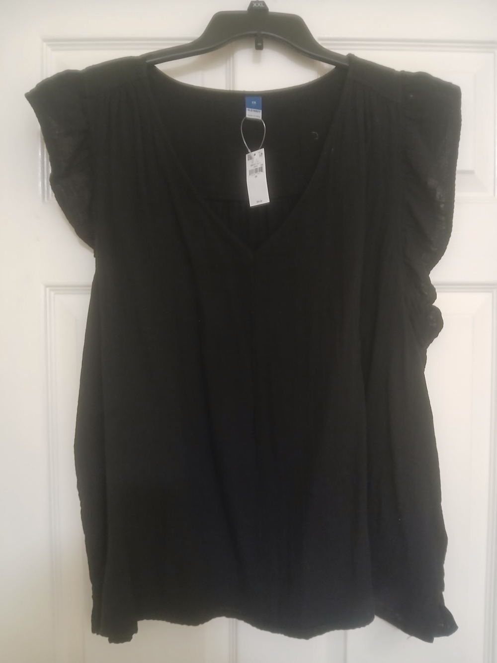 Old Navy Black V-Neck Flutter Sleeve Linen  Blouse